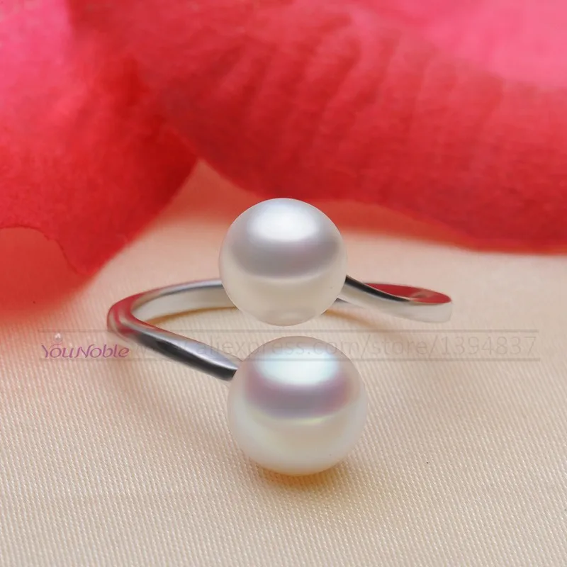 Черные жемчужные кольца для женщин, свадебные натуральные двойные жемчужные 925 Серебряные женские кольца с жемчугом обручальные подарки на день рождения для девочек