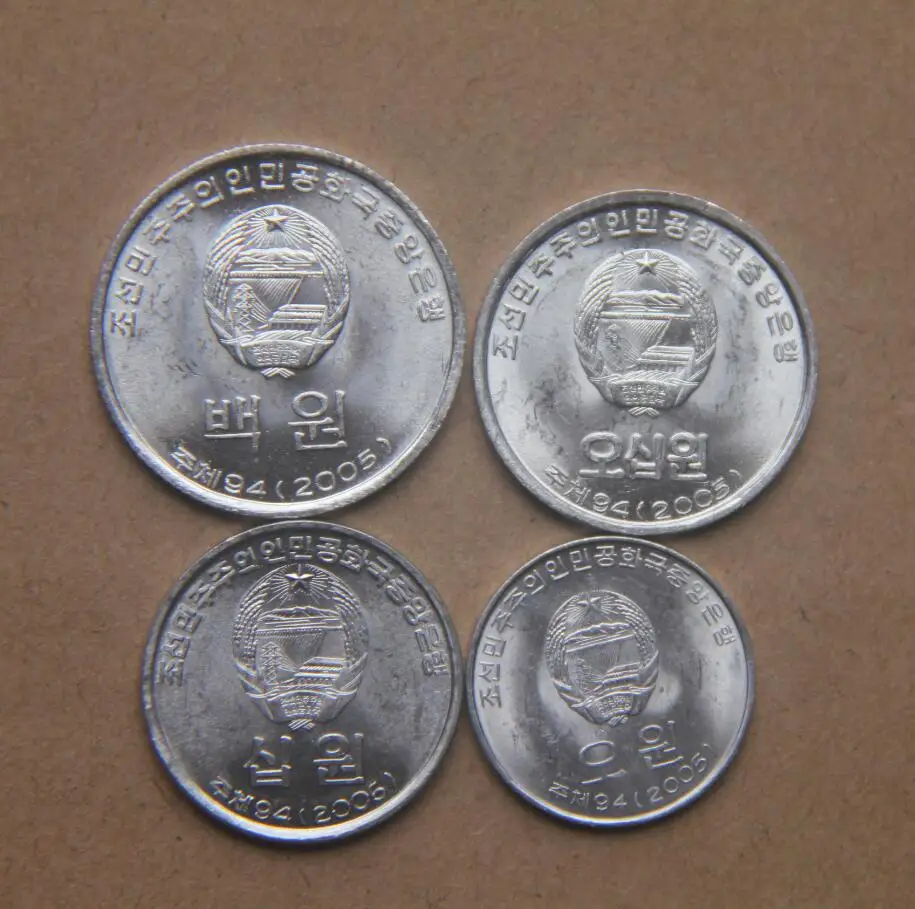 

Set 4Pcs North Korea 5 10 50 100 Won Coin World Coins for Collect 100% Real and Original Coins New Random Year