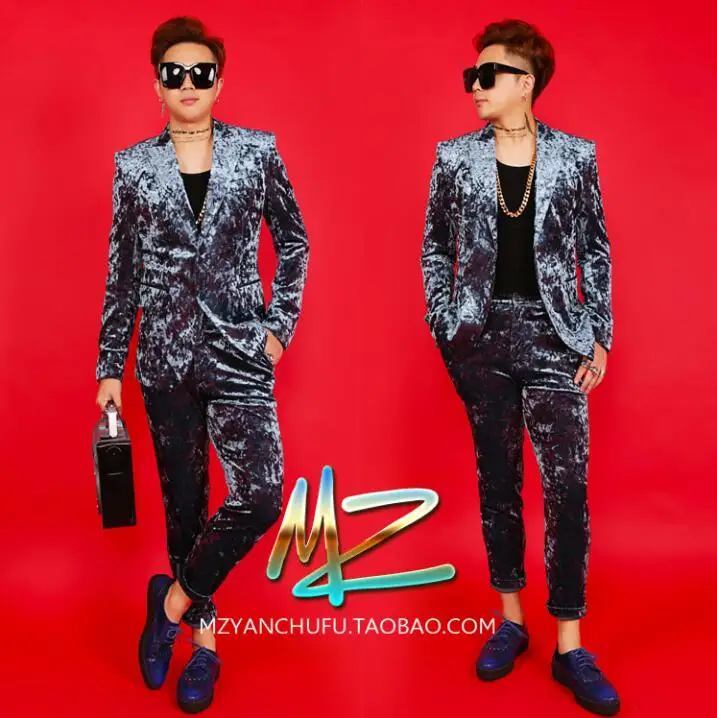 New men's slim suit fashion suit Korean host diamond velvet small suit jacket DJ male singer stage performance clothing tide