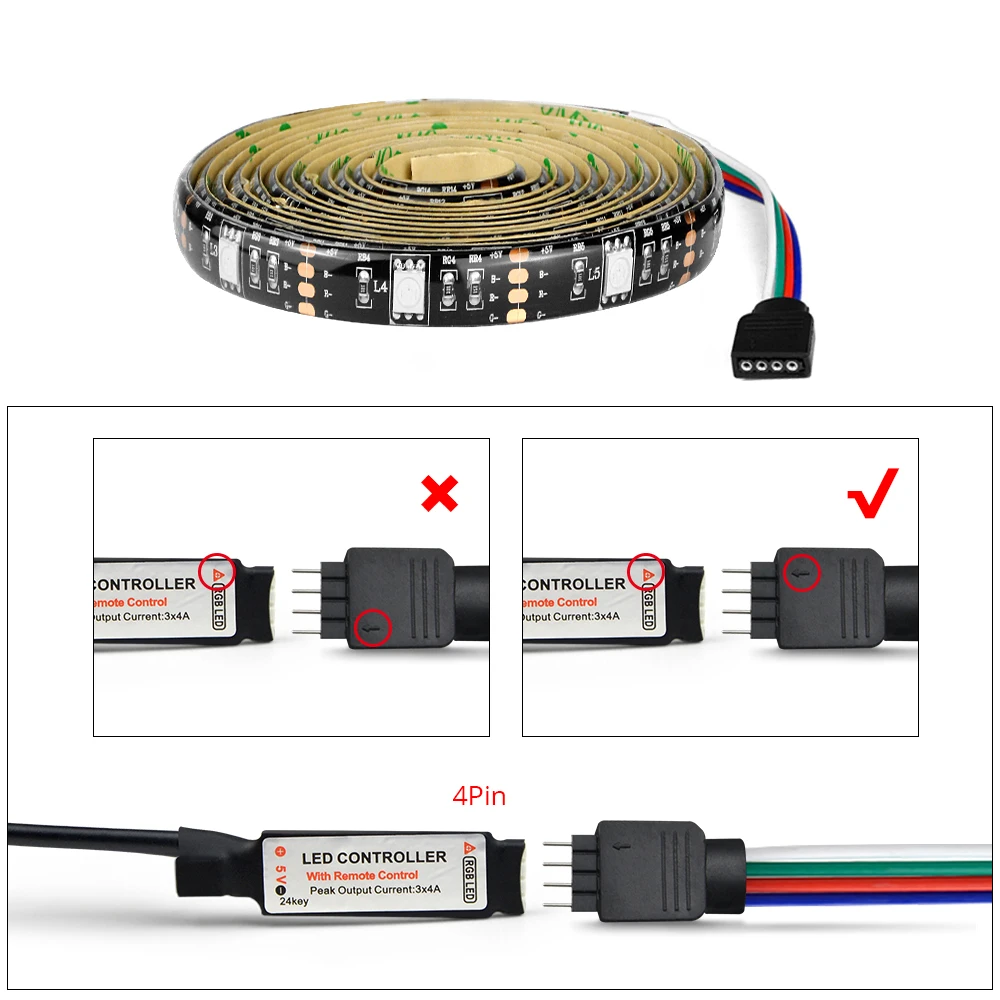 5050 Светодиодный светильник с 24 клавишами, Дистанционный USB порт, ТВ-фон, Смещенный черный светильник, RGB Светодиодная лента, декоративный светильник для стола