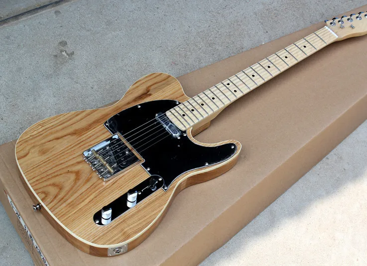

Factory custom Natural wood ASH body Electric Guitar with black pickguard,chrome Hardwares,offer customized as request