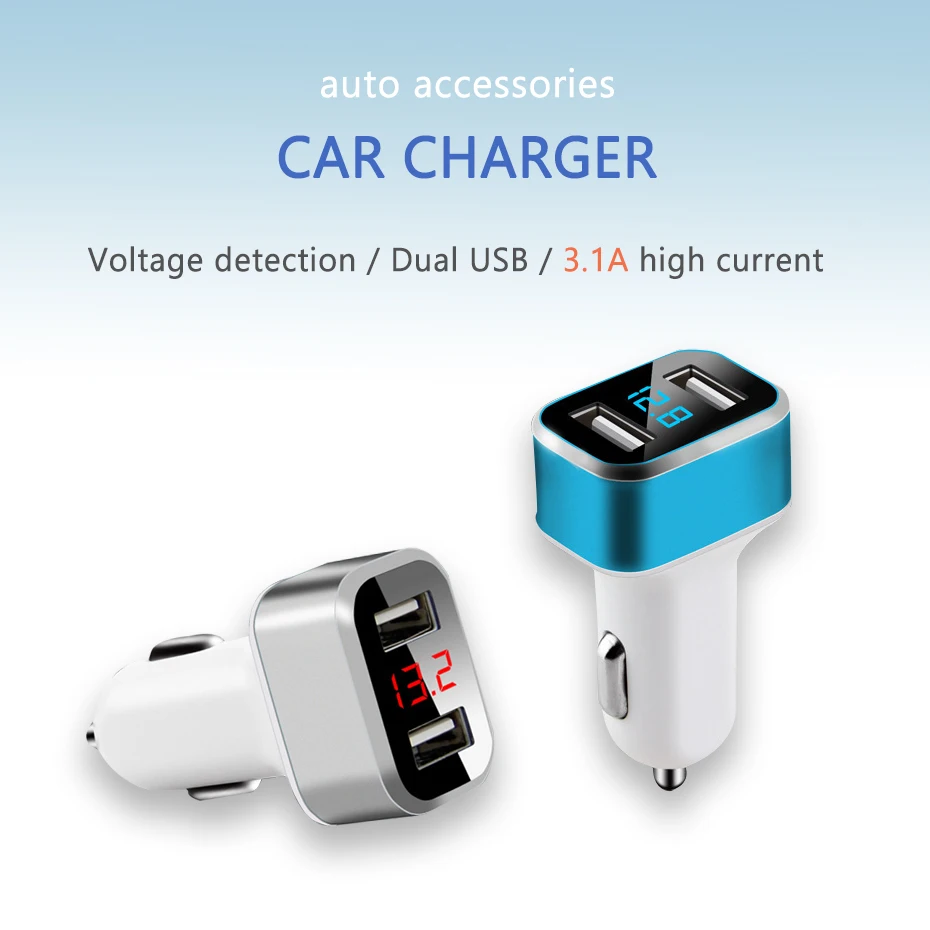 Dual USB Автомобильное Зарядное устройство адаптер 3.1A цифровой светодиодный Напряжение/ток Дисплей авто автомобиль из металла Зарядное устройство для смартфонов/ планшет