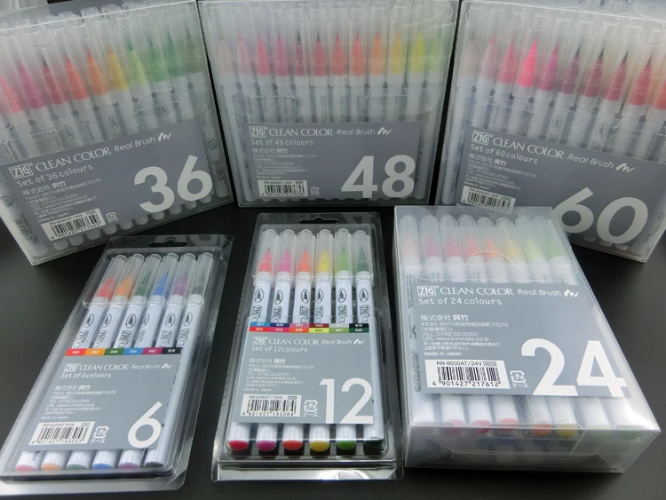 

ZIG Kuretake Brush Pens CLEAN COLOR REAL BRUSH Set RB-6000AT Japan