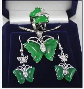 

Wedding Beautiful green gem ring earring necklace Quartz Crystal Women 925 Factory wholesale price