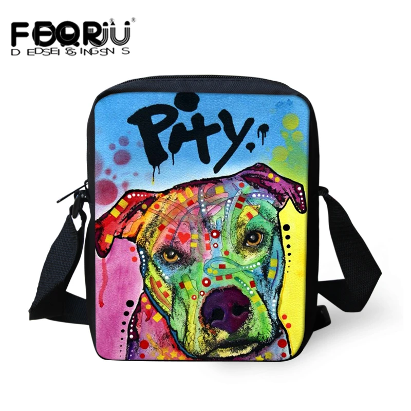 

FORUDESIGNS Bolsa Feminina Women Messenger Bags for Girls Art Cartoon Animals Pit Bull Kids Cross Body Bags Boys Bag Sling Bag