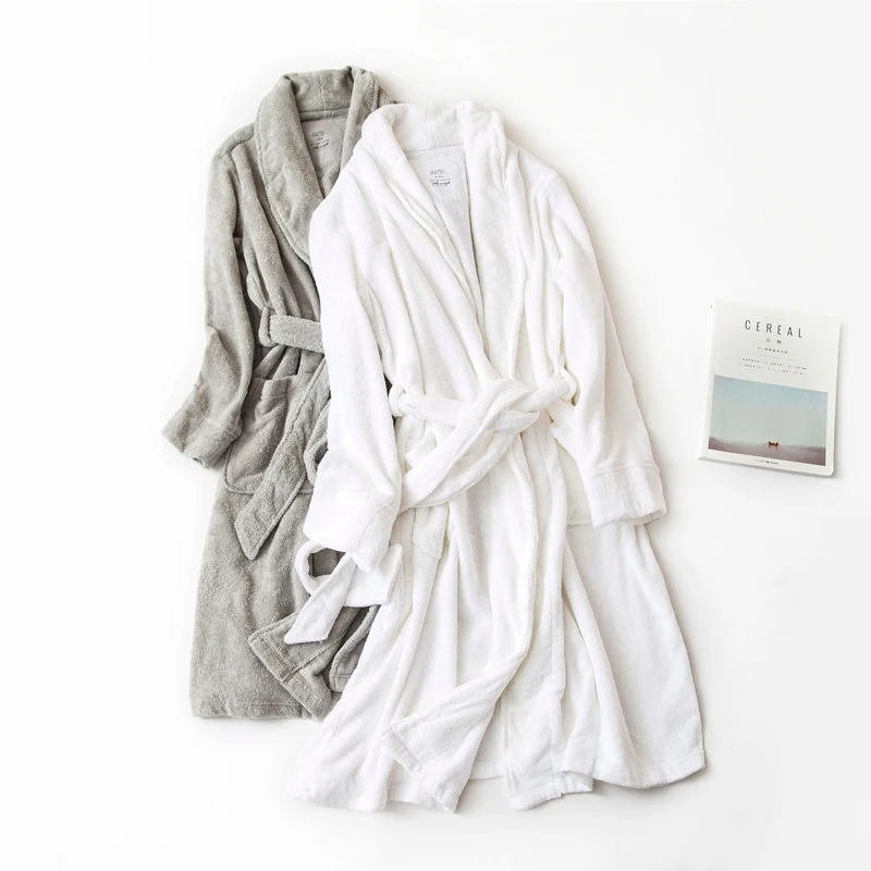 Winter Robes For Women long sleeves Cotton towel cloth Pyjamas Solid Color Men and Women couples match Sleep Robes