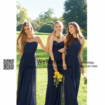 

Navy Blue 2017 Off Shoulder Bridesmaid Dresses Long with ABC Design Chiffon wedding Party dress Formal Bridesmaid Dress