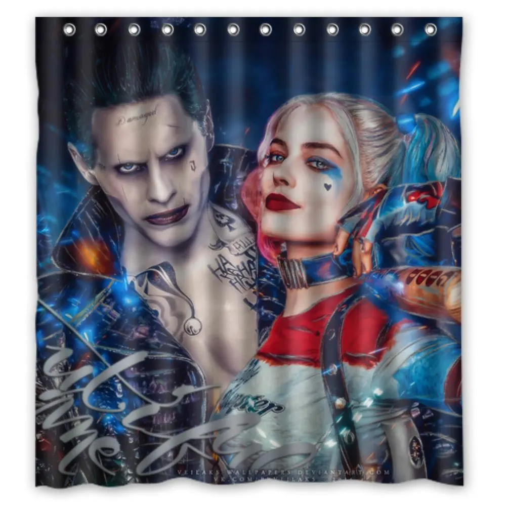 

Aplysia Harley Quinn and Joker Suicide Bathroom Shower Curtains Movie Poster Eco-friendly Waterproof Fabric Bath Curtains