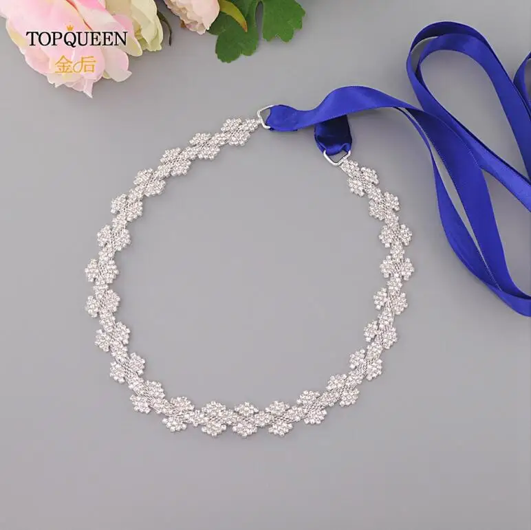 Royal Blue TOPQUEEN S55 свадебный пояс, стразы, пояс для свадебного платья, пояс с серебряными бриллиантами для вечернего платья, атласная лента, пояс из сплава - Цвет: Royal Blue