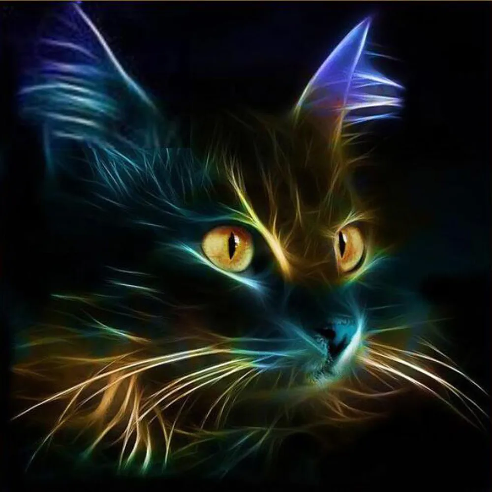 Diamond Mosaic Diy Round drill diamond painting cross stitch mosaics Full 100% cover embroidery animal Light black cat face | Дом и сад
