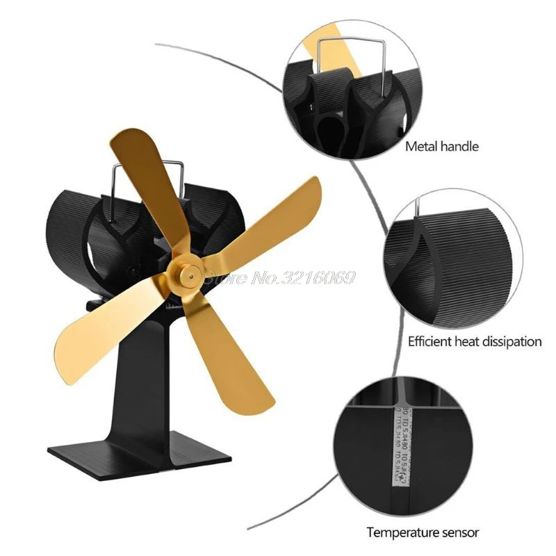 

Heat Powered Wood Stove Eco-friendly Fan Ultra Quiet 4 Blades Burner Fireplace Blower Silent Ecofan