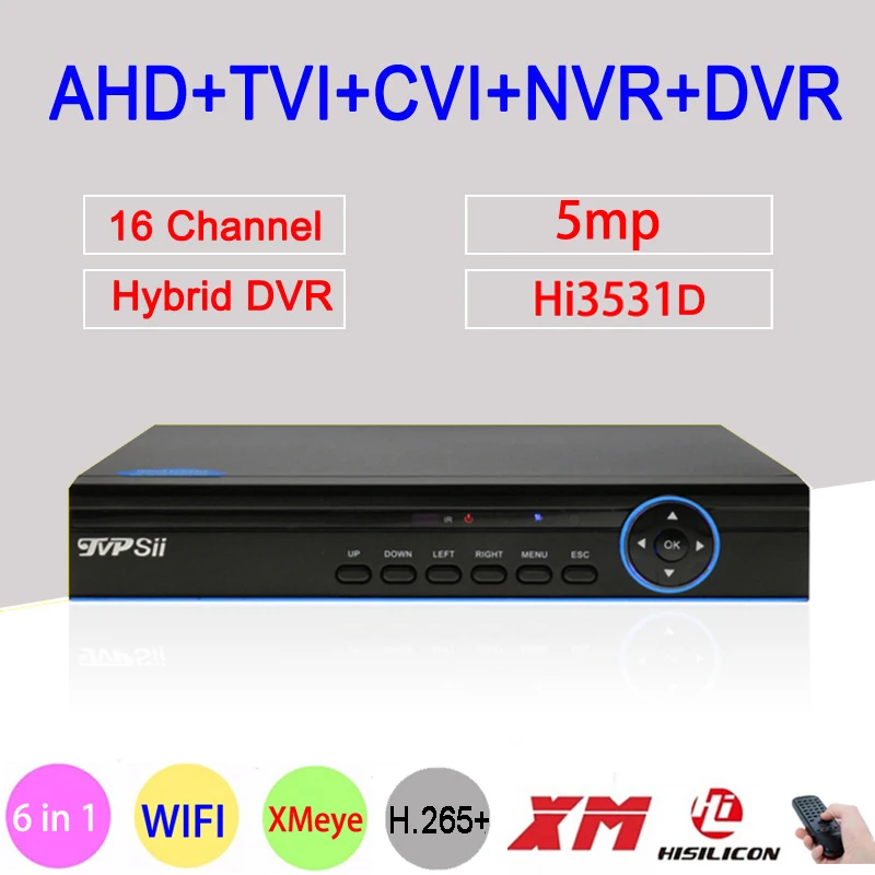 Синяя панель 5MP Xmeye H.265+ Hi3531D 16 каналов 16CH 6 в 1 Wifi Гибридный XVI NVR CVI TVi камера видеонаблюдения DVR