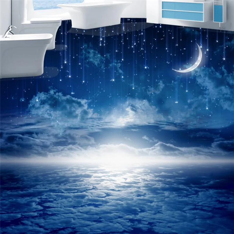 beibehang Custom Photo 3D Wearable PVC Flooring Dream Night Sky Romantic Theme Room 3D 3D Tile Floor Painting papel de parede