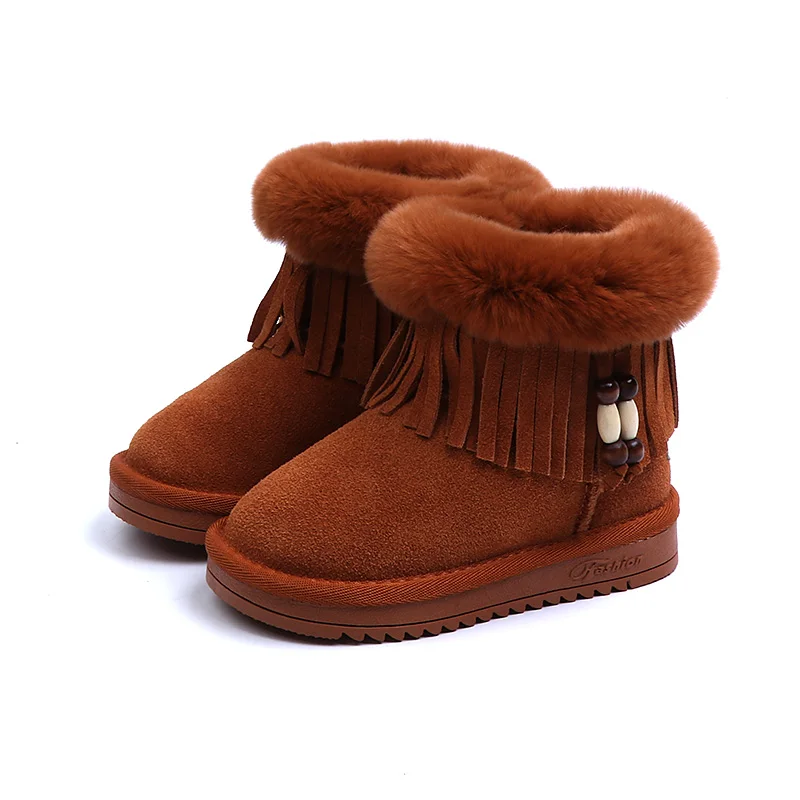 

Mid Calf Fringe Kids Boots 2018 New Fur Warm Winter Girls Shoes Slip On Children Rubber Boot Black Brown Khaki 4 5 6 years