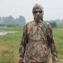 Хлопковая дышащая бионический камуфляж футболка с длинными рукавами Топы Охота Рыбалка Пешие прогулки Солнцезащитный с капюшоном футболка ghillie Костюмы