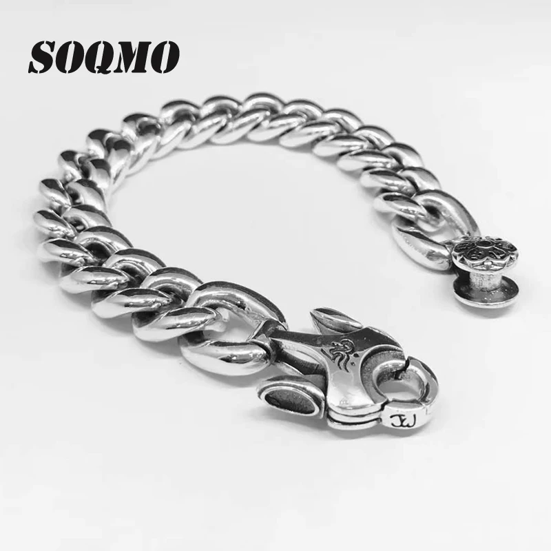

SOQMO Couple Bracelet 100% 925 Sterling Silver Jewelry Men Women Buddha Heart Sutra Mantra Chain Bracelet Bangle 2018 New SQM132