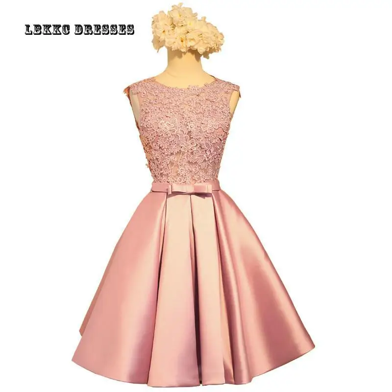 

New Lace Satin Evening Dress Short 2019 Red Gown Pink Grey Prom Party Evening Dresses Elegant Robe De Soiree Abiye Gece Elbisesi