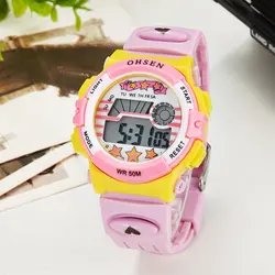 Бренд Ohsen детей спортивные часы светодио дный цифровой кварцевые часы Открытый Водонепроницаемый Наручные часы Relogio Masculino AS16