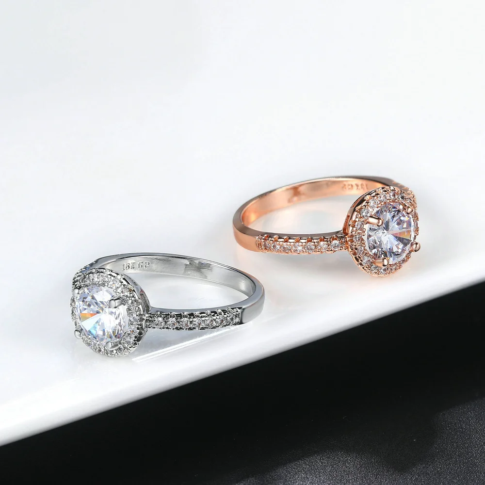 От Double Fair марки Cubic Zirconia обручение/обручальные кольца Белый/розовое золото Цвет