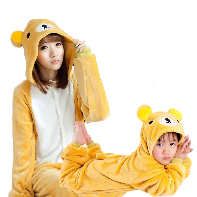 Зимняя Фланель Семья мама и дети женский единорог панда животных пижамы цельный девочка мальчик пижамы женщина с капюшоном домашней одежды мама дочка семейная одежда - Цвет: Bear
