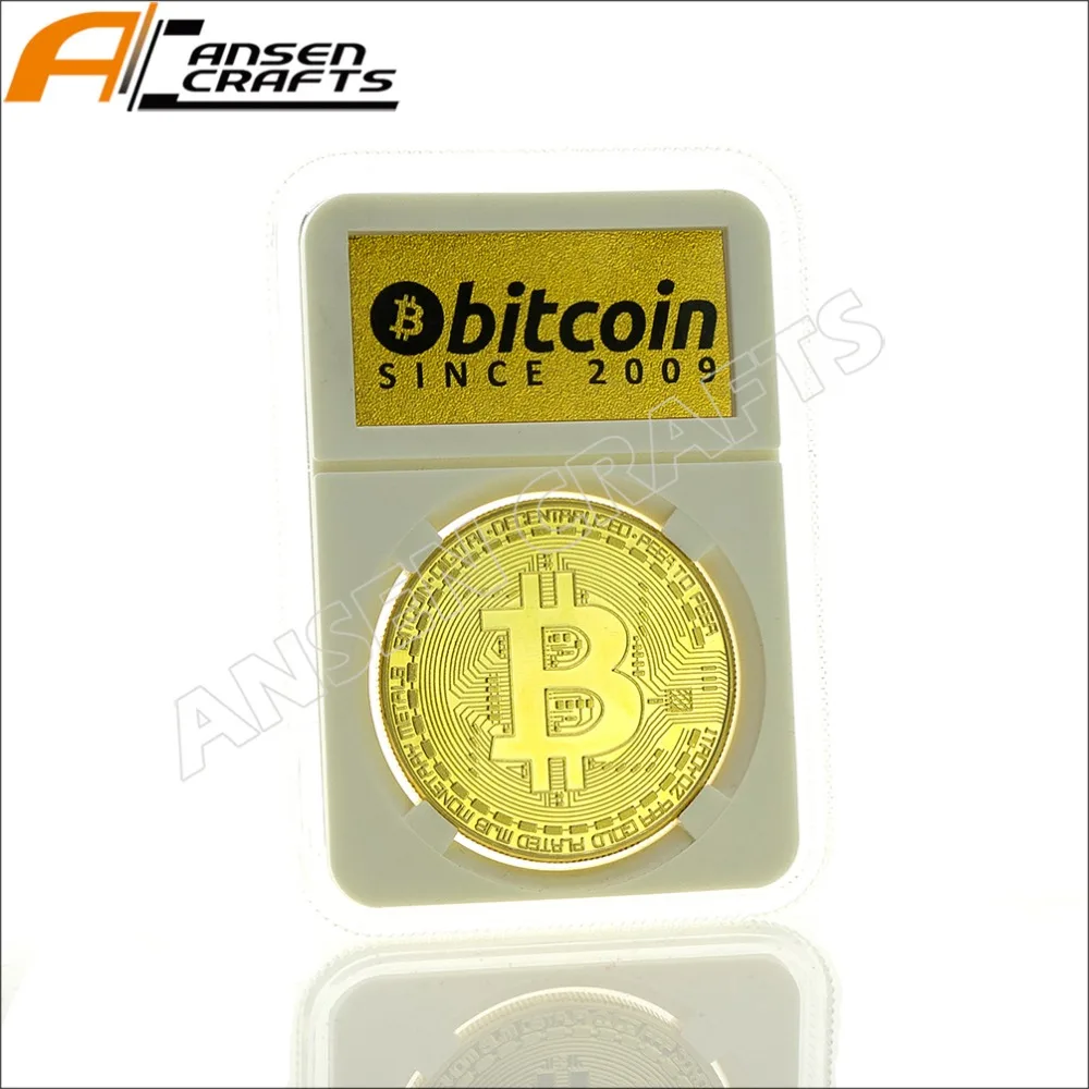 

Gold Clad bitcoin Coin with professional coins white display slabs collection storage box