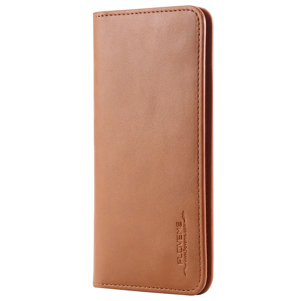 Кожаный чехол-бумажник FLOVEME для samsung Galaxy S10 S9 S8 S10e Note 9 8 5,5 дюймов чехол s для iPhone XR XS Max X 8 7 Plus чехлы для телефонов - Цвет: Light Brown