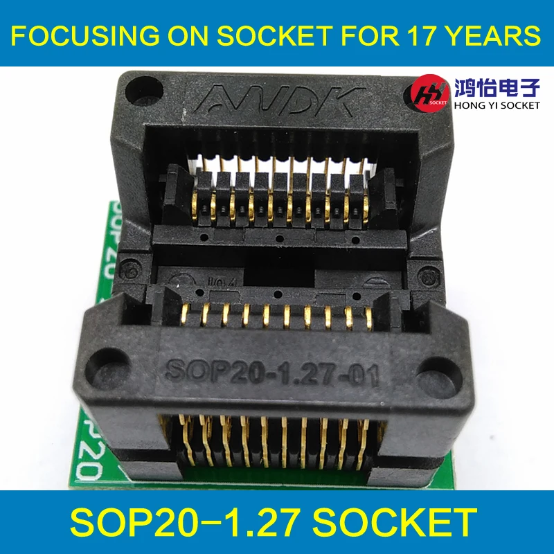 

SOP20 SOIC20 SO20 to DIP20 Programming Socket Pitch 1.27m IC Body Width 5.4mm 209mil Flash Test Socket Adapter OTS20-1.27-01