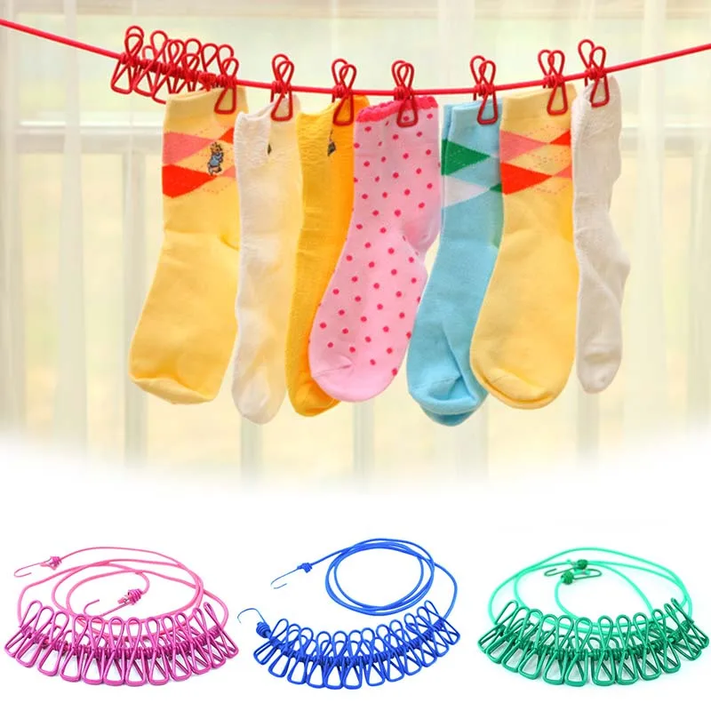 

New 2019 Hot Popular Style Portable Outdoor Clothesline Colorful Spring Clip Cloth Washing Line Dryer Clothes Travel Camp Rope