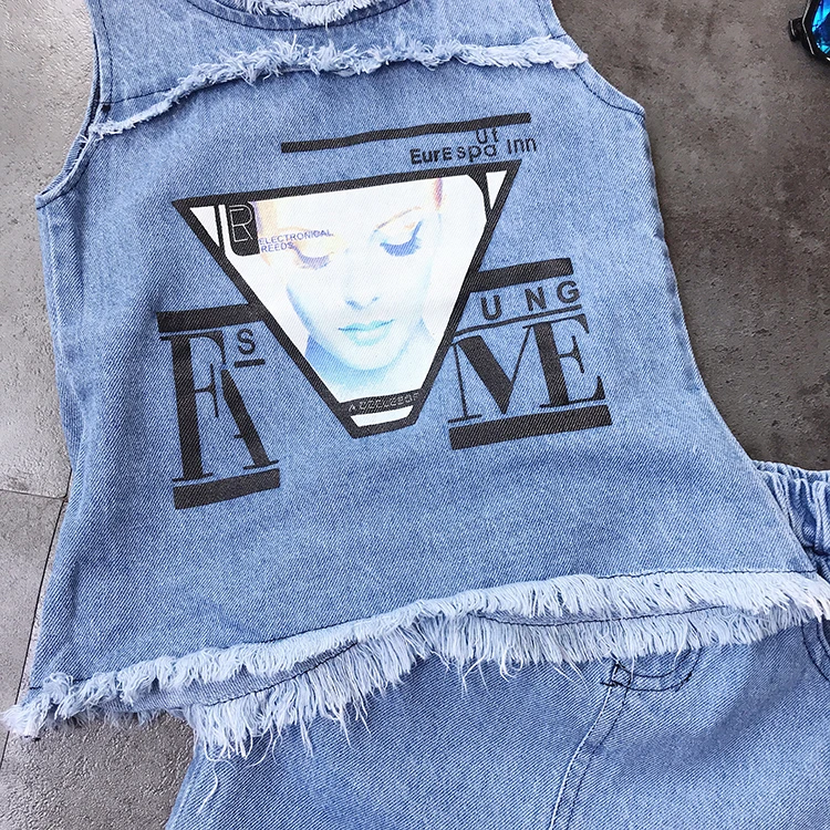 Wholesale Summer girls clothes sets fashion girls denim Tops+ denim shorts two pcs girls popular suits fashion clothes