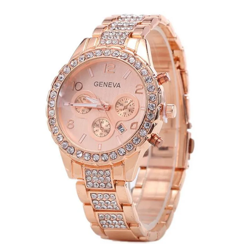 

Hot Arabic Digital Rhinestones Gold and Silver Rose Gold Ladies Watch Inlaid Steel Perpetual Calendar Watch High-end