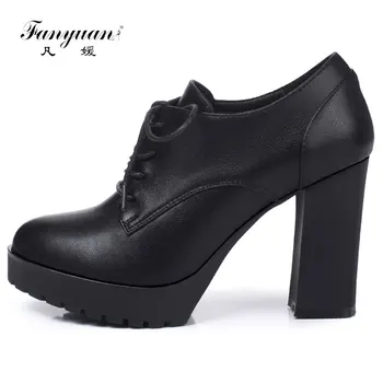 

Fanyuan Women Ankle Boots Patent Leather Lace Up High Heel Round Toe Supper Quality Woman New Fashion Wedding Pumps
