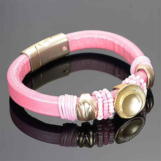 Gold Color Plated Magnetic Charm Bracelet With Geniune Leather And Gold Color Plated Magnetic Charm Bracelet With Geniune Leather And Metal Charms Boutique For