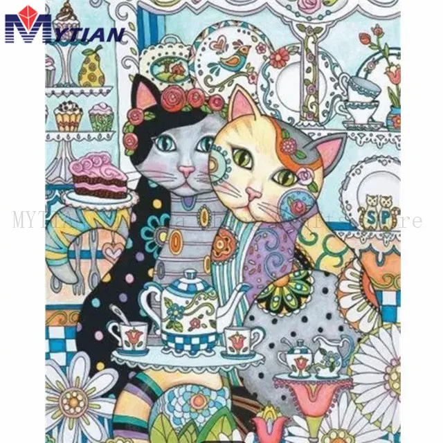 18100585  MYTIAN 5D DIY Diamond Painting,Mandala Inspired Cats,Teatime,Desert,Diamond Embroidery Full Square Round Drill Paint Home Decor