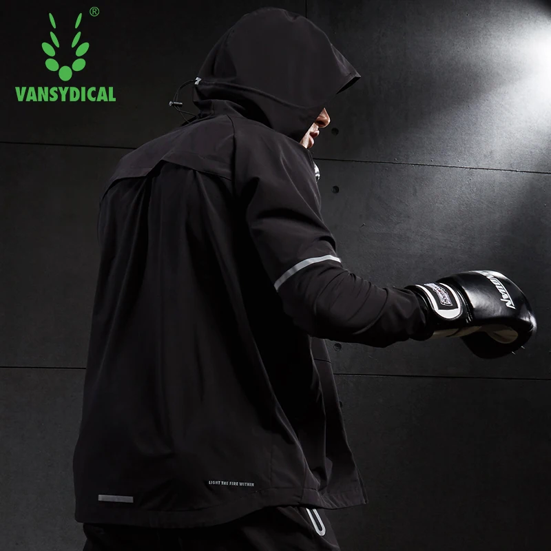 

Vansydical Men's Zipper Training Jackets 100% Polyester Running Clothes Reflective Fitness Jogging Hooded Sportswear