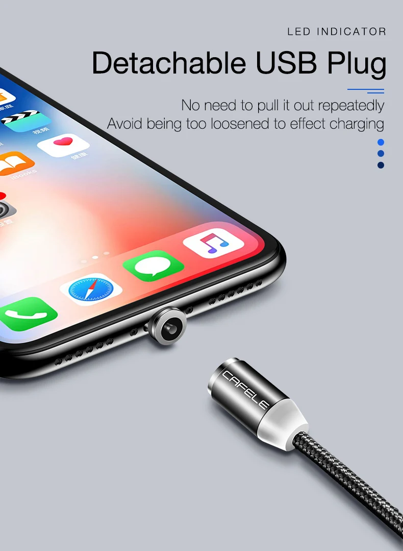 Cafele СВЕТОДИОДНЫЙ Магнитный зарядный кабель для iPhone, кабель Micro usb type C, магнитное зарядное устройство USB C для samsung Xiaomi huawei
