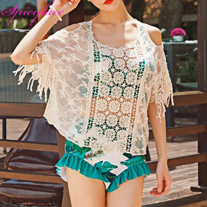 50pc Wholesale Tops For Women 2018 Beige Sexy Lace Cotton Flower Short Sleeveless Blouses off shoulder Korean Fashion Clothing