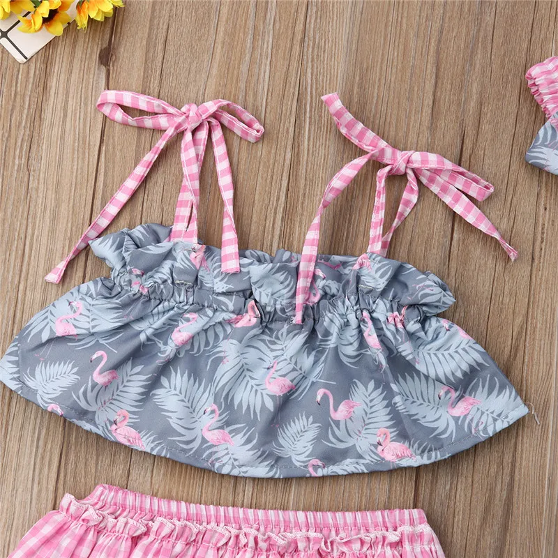 PUDCOCO/Лидер продаж, комплект из платья и шортов для маленьких девочек с принтом Фламинго летняя одежда, комплект из 3 предметов