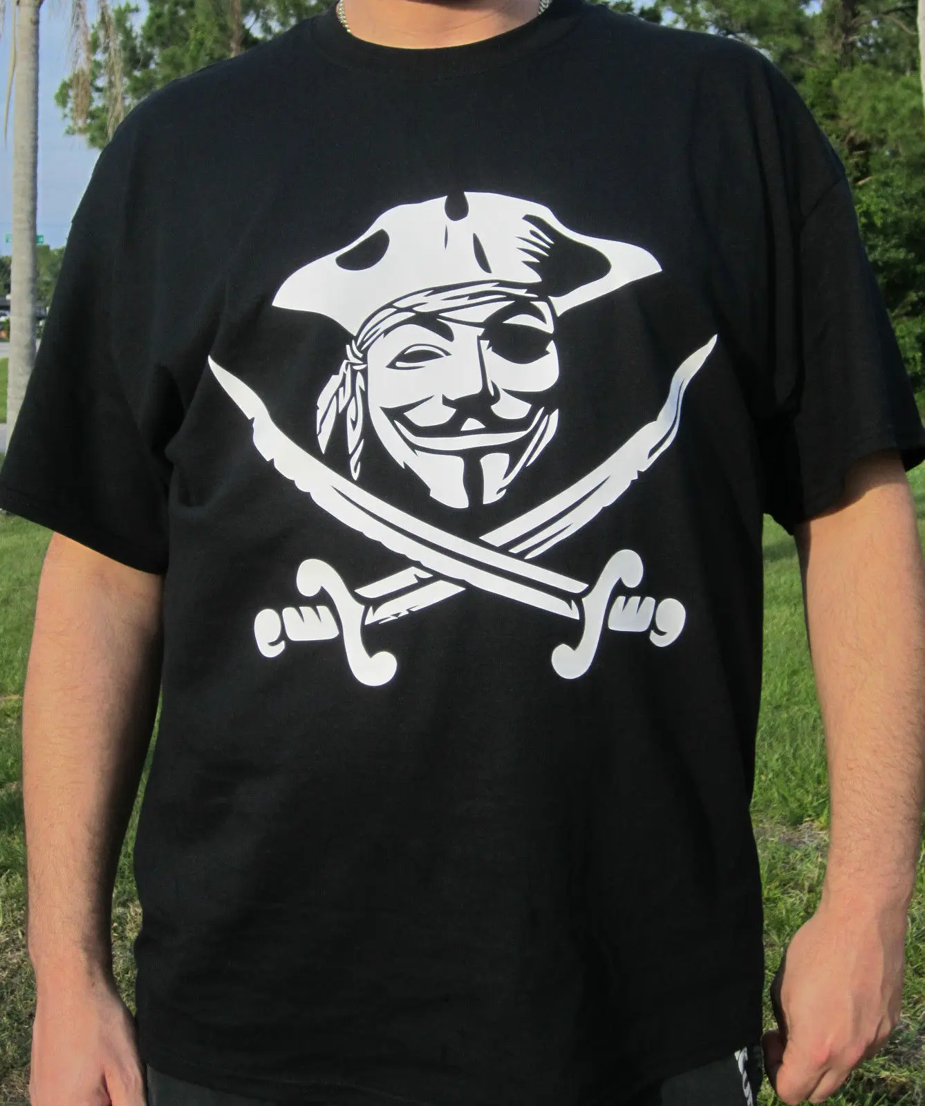 Anonymous Pirate mask Guy Fawkes Hackers T shirt Computer