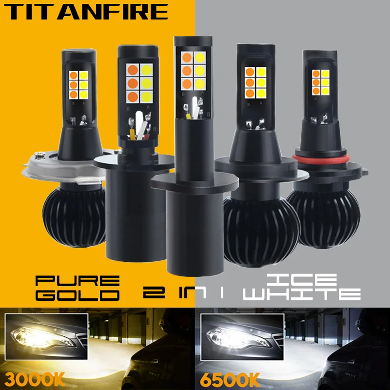 

TF30 2pcs LED Car Lights H8 H9 H11 H7 HB3 HB4 9005 9006 H27 H3 H1 880 LED Headlight Bulb Dual Color car Fog Lamp White Yellow