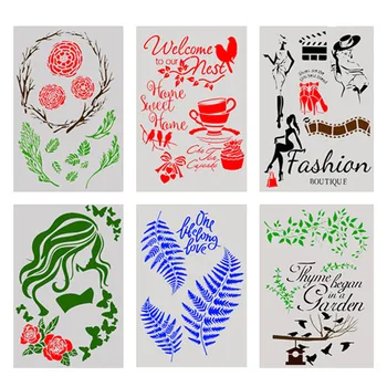 

6PCS Hollow-out Painting Drawing Stencils Templates for Scrapbooking Cards Making Photo Album Envelope Invitations Random Style