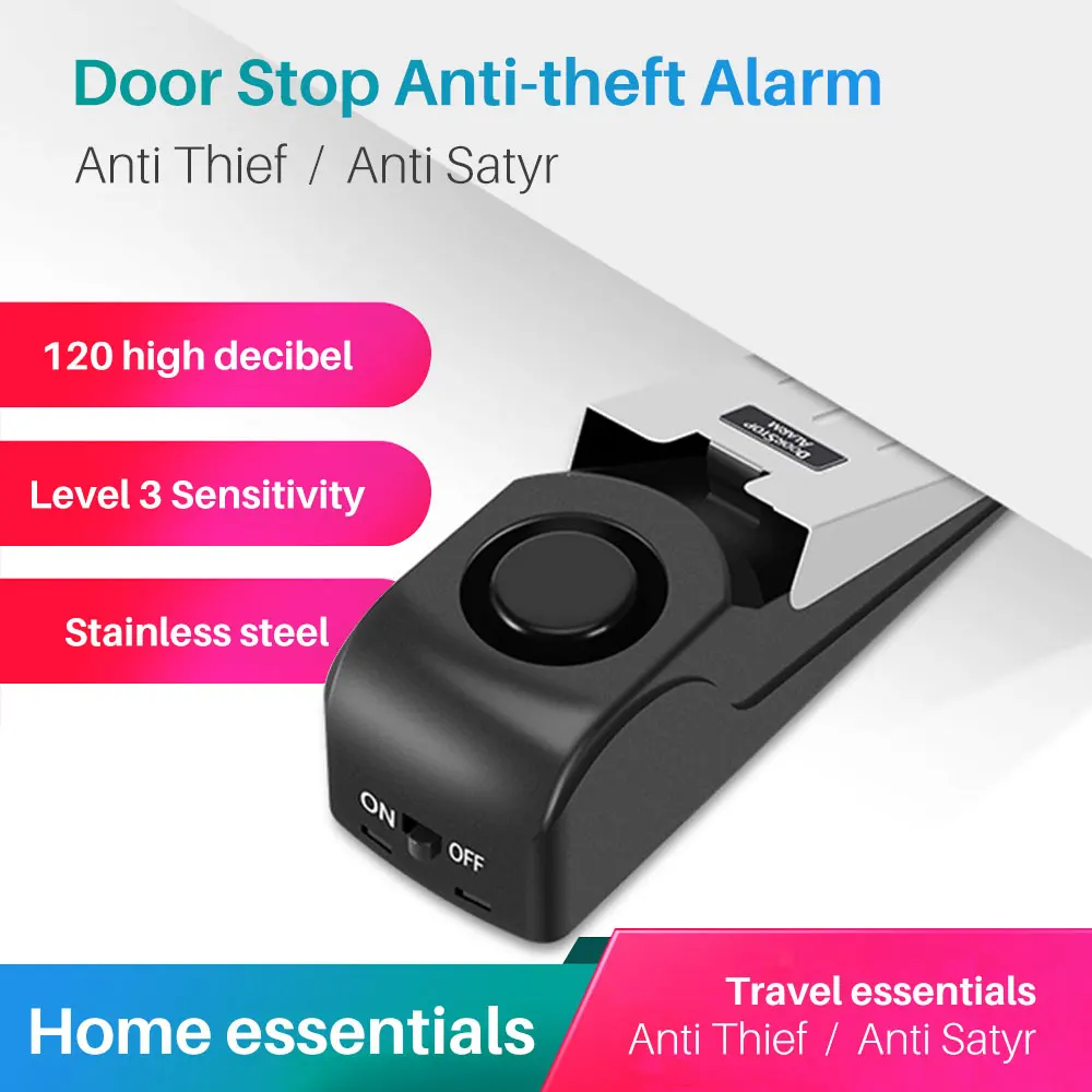 

Door Stop Alarm 120dB Mini Wireless Vibration Alarm For home Wedge Shaped Stopper Anti-theft Alert Security System