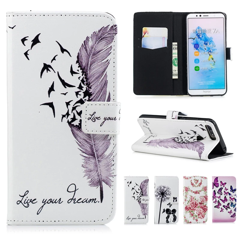 

Book Flip Leather Cases For Huawei Y5 2018 Feather Butterfly Flower Printed Wallet Cover For Huawei Y9 Y3 Y5 Y6 Prime 2018 Funda