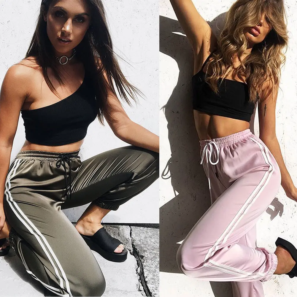 

2019 Autumn Spring New Women Casual Harem Pants Loose Trousers Ladies Sweatpants Striped Side Sweat Pants Female Plus Size M-XL