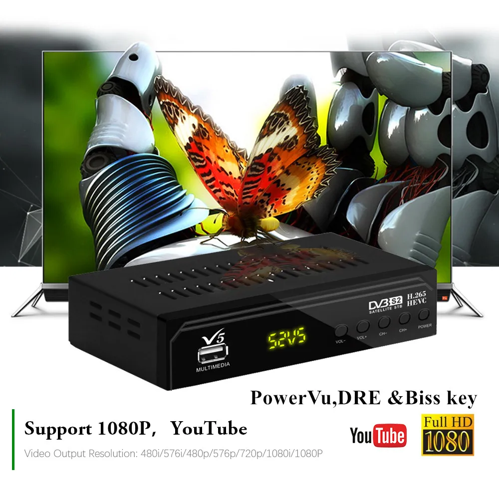 DVB-S2 V5 Full HD 1080P спутниковый ТВ приемник+ USB wifi антенна поддержка Youtube Cccam IP tv AC3 H.265 MPEG4 ЦИФРОВОЙ ТВ тюнер