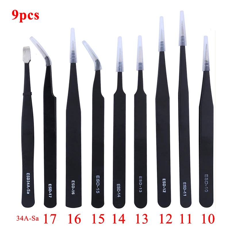 

Electronics Industrial Tweezers Stainless Steel ESD Anti-static Curved Straight Tip Precision Forceps Computer Phone Repair Tool
