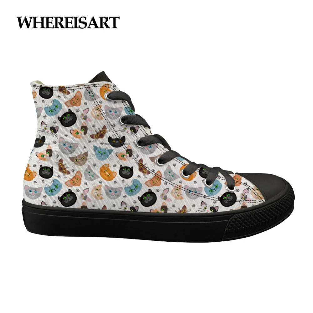 

WHEREISART Women's Sneakers Casual Cute Animal Cat Pattern Classic High Top Canvas Ladies Vulcanize Shoes Woman Sapato Feminino