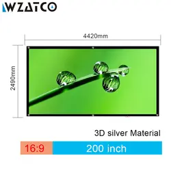 WZATCO 150 "180" 200 "250" 300 "3D Экран 16:9 Складная 3D Серебро Простой Большой Размеры Кино Экран ткань для XGIMI H2 H1 проектор