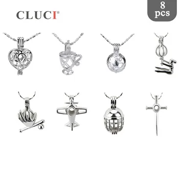 

CLUCI 8pcs/set Silver Plated Plane Shaped Charms Pendant for Women Jewelry Making Wish Pearl Cage Locket Jewelry MPC010SB