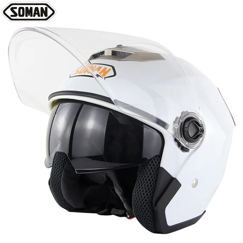 

Open Face Motorcycle Helmet Chopper Vintage Scooter Helm Double Lens Motor Bike Casco Motocross Capacetes Soman SM517