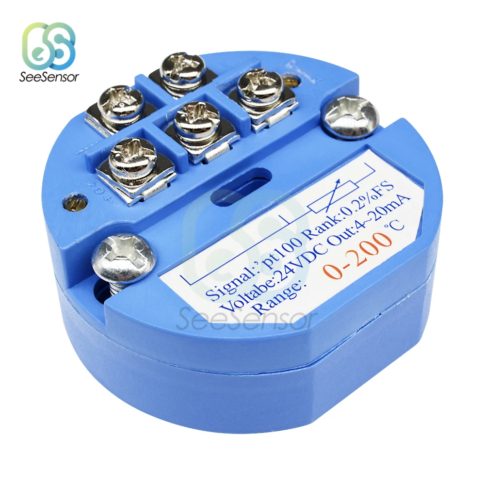 

DC 24V RTD PT100 Temperature Transmitter Sensor Module Thermal Resistance 4-20mA 0-200 Degree